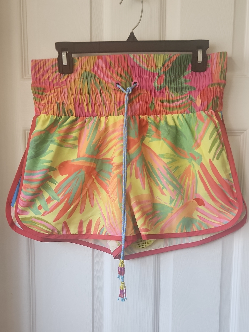 FARM Rio Yellow Multi Tropical Palm-Print Athletic Shorts